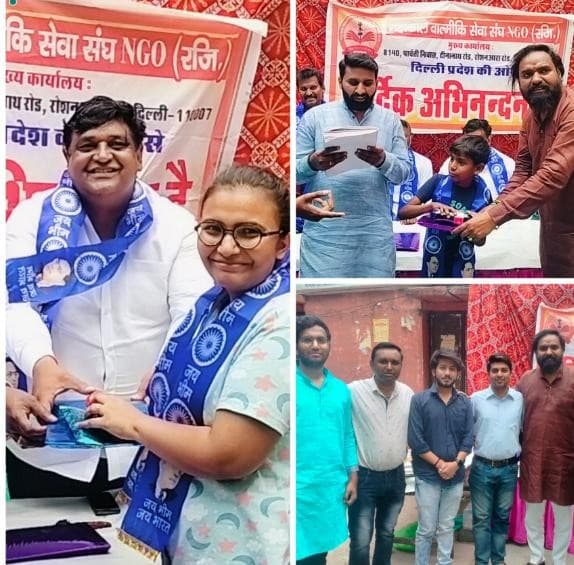 MVSS volunteers distributing dictionaries to children on Baba Saheb Ambedkar Jayanti 2024